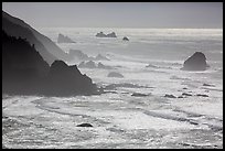 Surf, seastacks, and fog near Enderts Beach. Redwood National Park, California, USA.