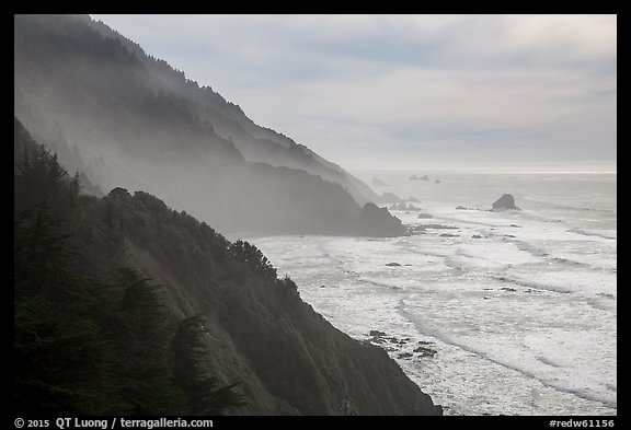 Hills plunge into ocean near Enderts Beach. Redwood National Park (color)