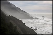 Hills plunge into ocean near Enderts Beach. Redwood National Park, California, USA.