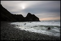 Sun, surf, and pebbles, Enderts Beach. Redwood National Park, California, USA.