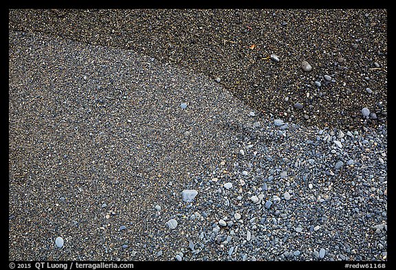 Close-up of sand and pebbles, Enderts Beach. Redwood National Park, California, USA.