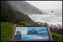 Enderts Beach, Seastacks interpretive sign. Redwood National Park, California, USA.