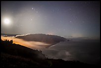 Mouth of Klamath River and moon at night. Redwood National Park, California, USA.