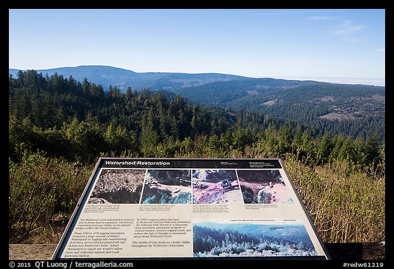 Redwood Creek watershed restoration interpretive sign. Redwood National Park, California, USA.