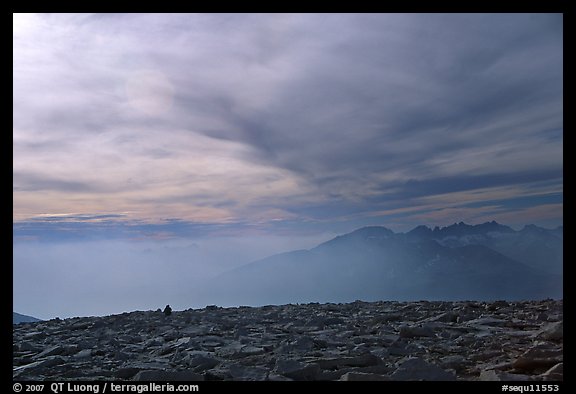Clouds and distant range from Mt Whitney summit. Sequoia National Park (color)