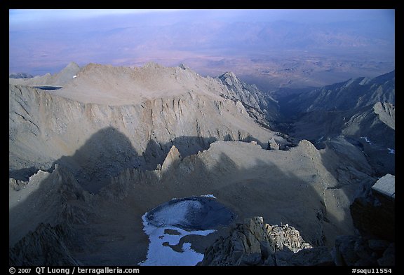 Looking towards Owens Valley from Mt Whitney summit. Sequoia National Park, California, USA.