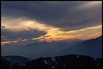 Clouds and mountain range at sunset. Sequoia National Park, California, USA. (color)