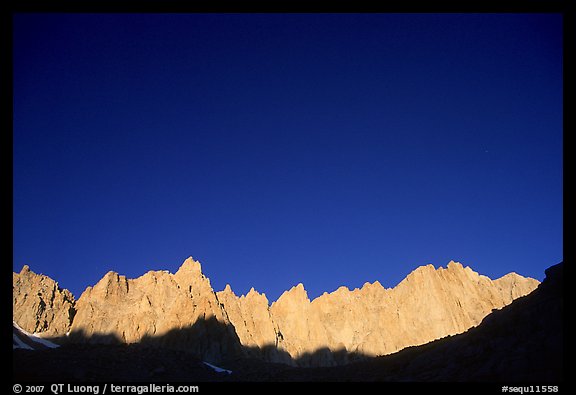 Mt Whitney range at sunrise and blue sky. Sequoia National Park (color)