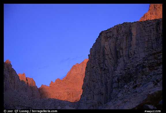 First light on Mt Whitney chain. Sequoia National Park, California, USA.