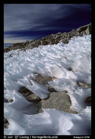 Wind-blown snow near  summit of Mt Whitney. Sequoia National Park, California, USA.