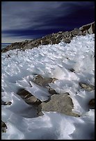 Wind-blown snow near  summit of Mt Whitney. Sequoia National Park, California, USA.