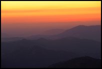 Receding ridge lines of  foothills at sunset. Sequoia National Park, California, USA. (color)