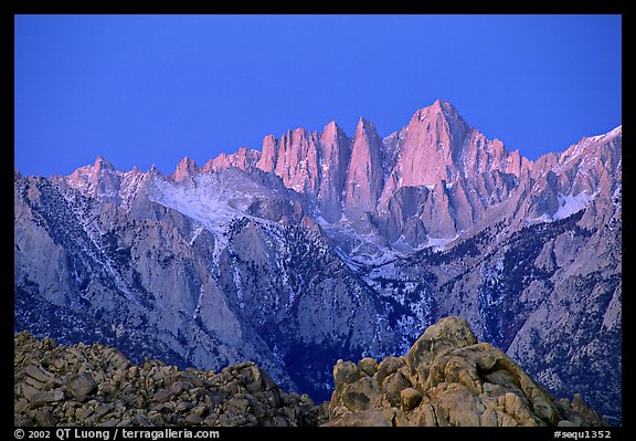 Alabama hills and Mt Whitney, dawn. Sequoia National Park, California, USA.