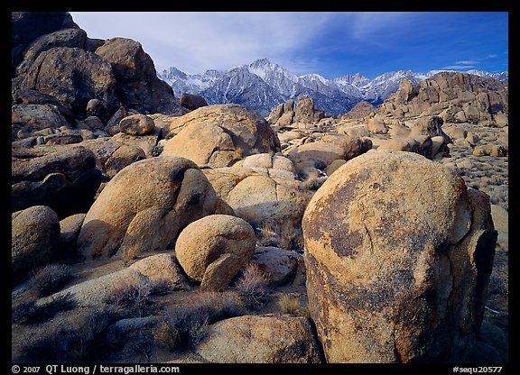 Boulders in Alabama Hills, Lone Pine Peark, and Mt Whitney. Sequoia National Park, California, USA.