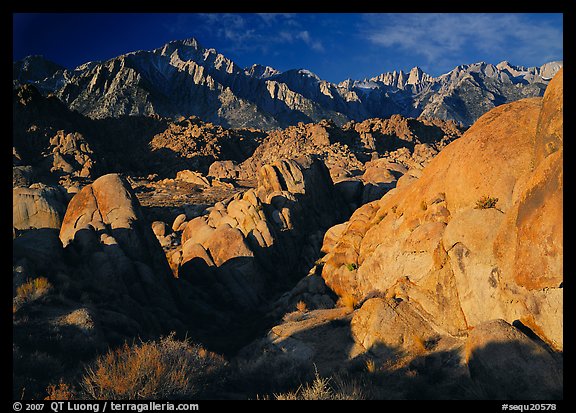 Alabama hills and Sierras, early morning. Sequoia National Park (color)