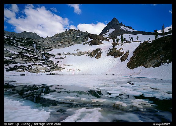 Monarch lake half-frozen in early summer. Sequoia National Park (color)