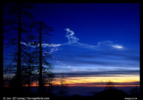 Sky trails at sunset. Sequoia National Park, California, USA.