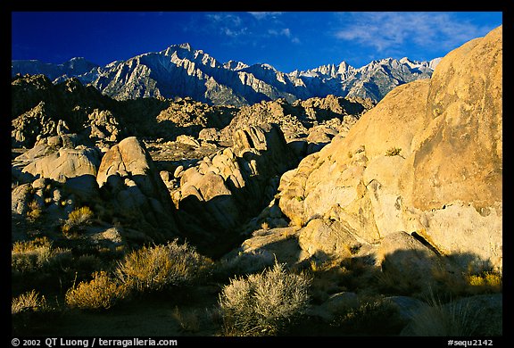 Alabama hills and Sierras, early morning. Sequoia National Park, California, USA.