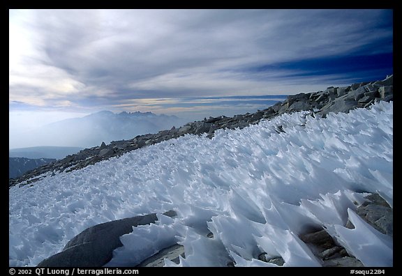 Windblown snow formations near the summit of Mt Whitney. Sequoia National Park, California, USA.
