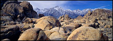 Alabama Hills boulders and Sierra Nevada. Sequoia National Park (Panoramic color)