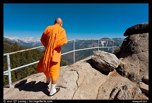 Buddhist Monk on Moro Rock. Sequoia National Park, California, USA.