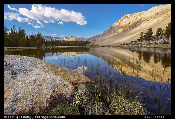 Rock, Lake, Diamond Mesa in the distance. Sequoia National Park, California, USA.