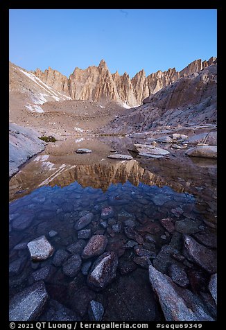 Keeler Needles reflected in Trail Camp Pond. Sequoia National Park (color)