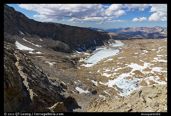 Hiker walking Forester Pass, highest point of John Muir Trail, Sequoia National Park. California (color)