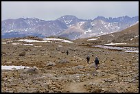 Backpackers on rocky section of the Pacific Crest Trail, Sequoia National Park. California ( color)