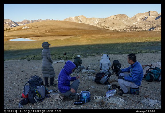 Group of backpackers pausing on the Bighorn Plateau, Sequoia National Park. California (color)