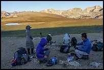 Group of backpackers pausing on the Bighorn Plateau, Sequoia National Park. California ( color)