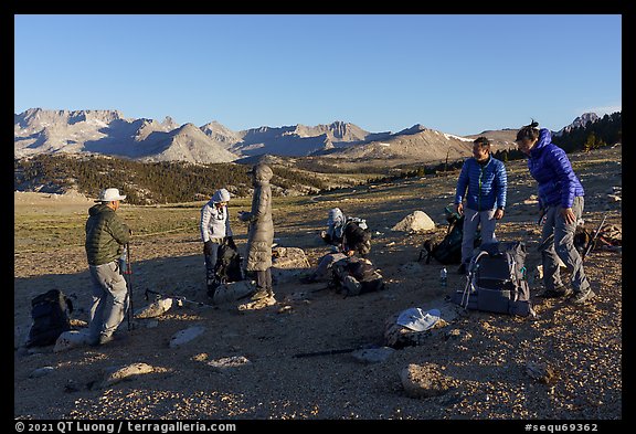 Group of Asian backpackers on the Bighorn Plateau. Sequoia National Park (color)