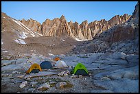 Tents at Trail Camp and Keeler Needles at dawn, Inyo National Forest. Sequoia National Park ( color)