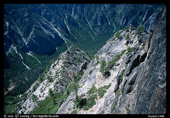 The Three Brothers and Yosemite Valley seen from the rim. Yosemite National Park (color)