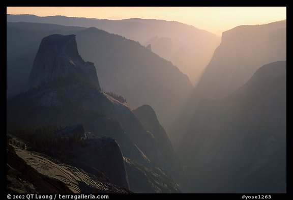 Half-Dome and Yosemite Valley seen from Clouds rest, late afternoon. Yosemite National Park, California, USA.