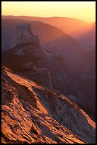 Half-Dome and Yosemite Valley seen from Clouds rest, sunset. Yosemite National Park, California, USA.