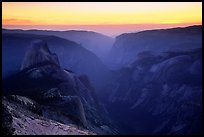 Half-Dome and Yosemite Valley seen from Clouds rest, sunset. Yosemite National Park, California, USA.