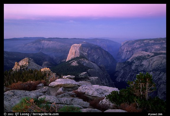 View of Yosemite Valley from Clouds Rest at dawn. Yosemite National Park, California, USA.