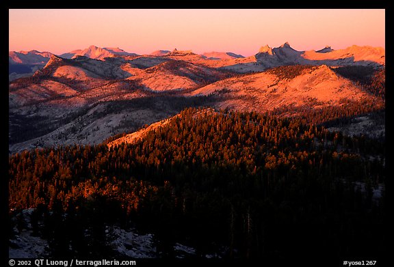 Cathedral Range seen from Clouds Rest, sunset. Yosemite National Park, California, USA.