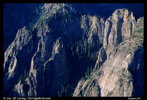 Cathedral Rocks seen from  top of El Capitan, early morning. Yosemite National Park, California, USA.