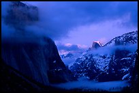 Yosemite Valley with fog, winter sunset. Yosemite National Park ( color)