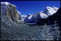 Yosemite Valley from Tunnel View in winter with snow-covered trees and mountains. Yosemite National Park ( color)