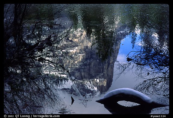 Reflections in Mirror Lake, winter afternoon. Yosemite National Park (color)