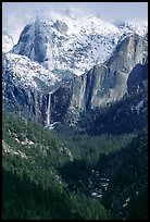 Bridalveil Falls and Cathedral rocks in winter. Yosemite National Park, California, USA. (color)