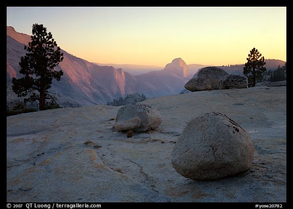 Boulders and Half-Dome at sunset, Olmsted Point. Yosemite National Park (color)