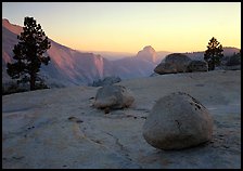 Boulders and Half-Dome at sunset, Olmsted Point. Yosemite National Park, California, USA. (color)
