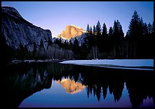 Half-Dome reflected in Merced River near Sentinel Bridge, sunset. Yosemite National Park ( color)