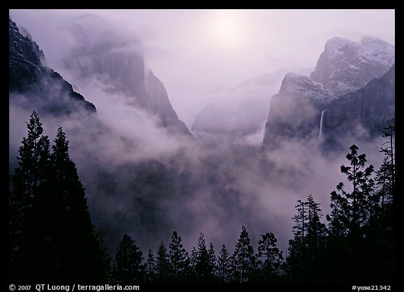 Yosemite Valley from Tunnel View with fog. Yosemite National Park (color)
