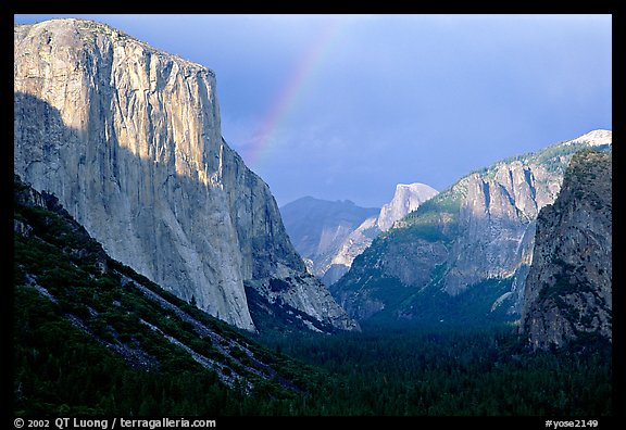 Valley and Rainbow from Tunnel View, afternoon storm light. Yosemite National Park, California, USA.