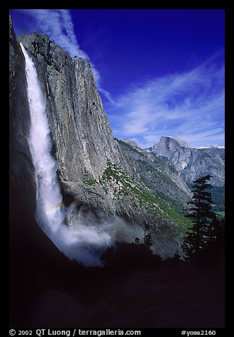 Upper Yosemite Falls and Half-Dome, early afternoon. Yosemite National Park, California, USA.